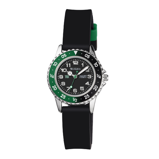 Tikkers Boys Black Silicone Strap Time Teacher Watch - TK0139