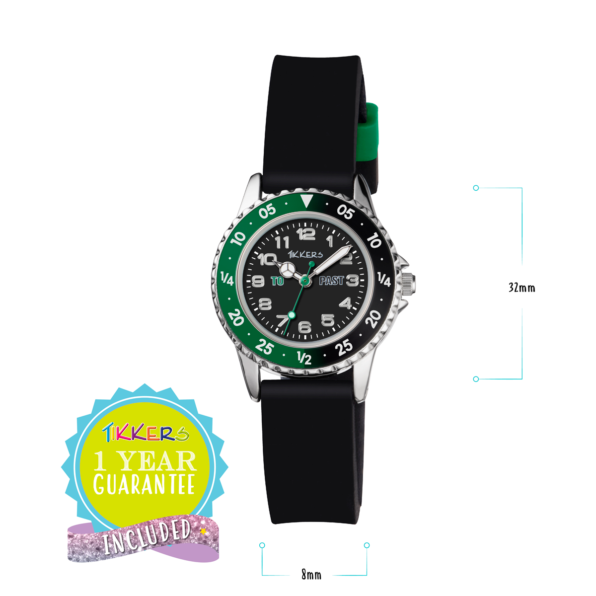 Tikkers Boys Black Silicone Strap Time Teacher Watch - TK0139