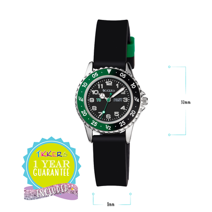 Tikkers Boys Black Silicone Strap Time Teacher Watch - TK0139