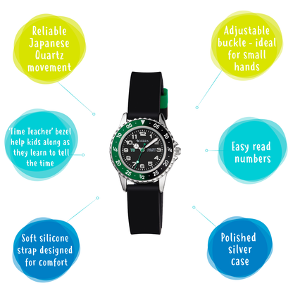 Tikkers Boys Black Silicone Strap Time Teacher Watch - TK0139
