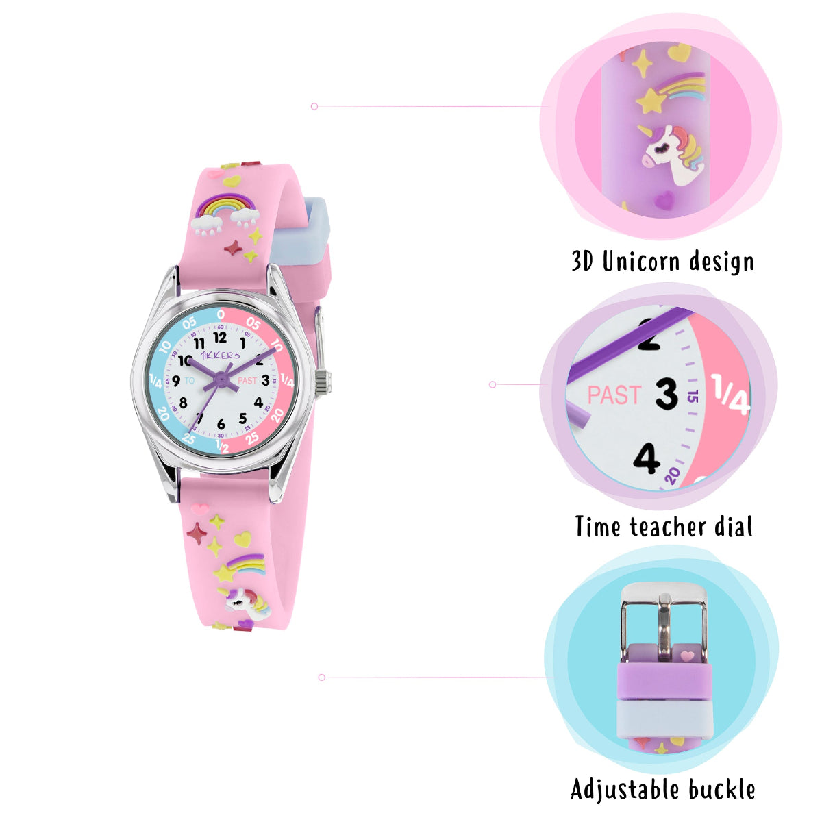 Tikkers Girls Purple Silicone Strap 3D Unicorn Watch - ATK0145