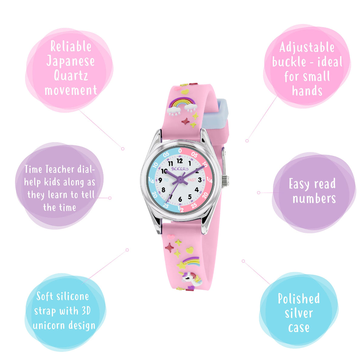 Tikkers Girls Purple Silicone Strap 3D Unicorn Watch - ATK0145