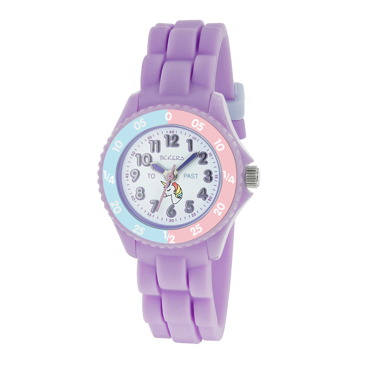 Tikkers Girls Purple Silicone Strap Unicorn Dial Time Teacher Watch - TK0147