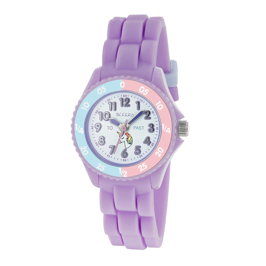 Tikkers Girls Purple Silicone Strap Unicorn Dial Time Teacher Watch - TK0147