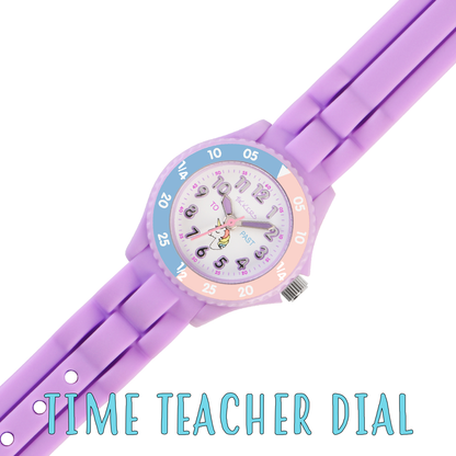 Tikkers Girls Purple Silicone Strap Unicorn Dial Time Teacher Watch - TK0147