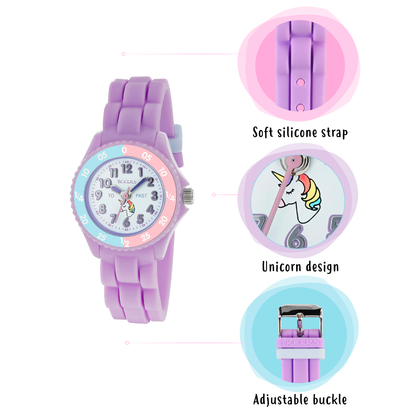 Tikkers Girls Purple Silicone Strap Unicorn Dial Time Teacher Watch - TK0147