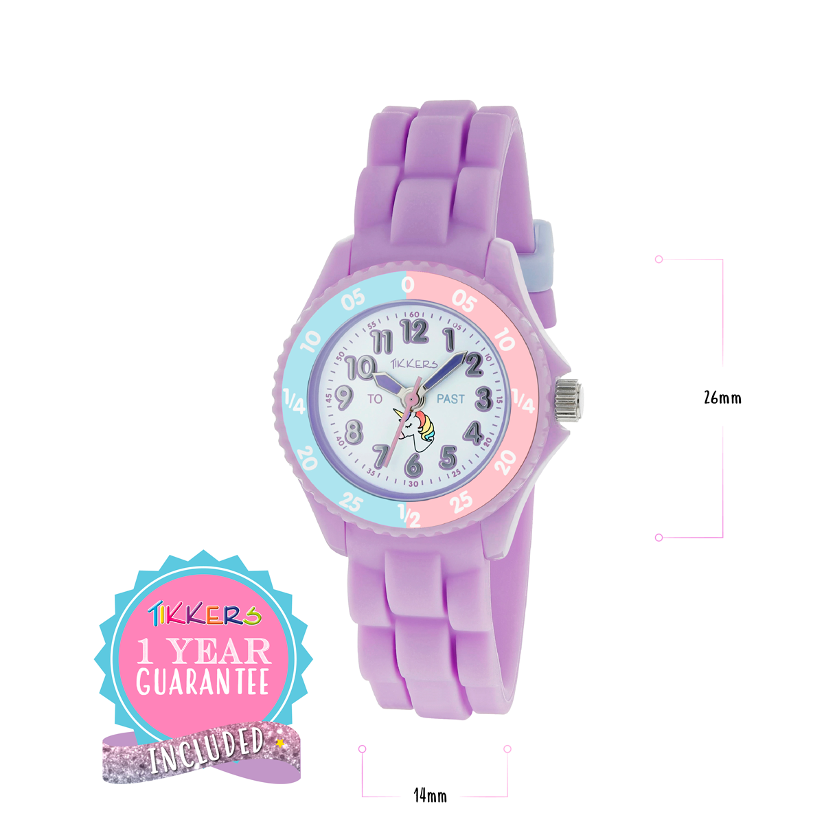 Tikkers Girls Purple Silicone Strap Unicorn Dial Time Teacher Watch - TK0147