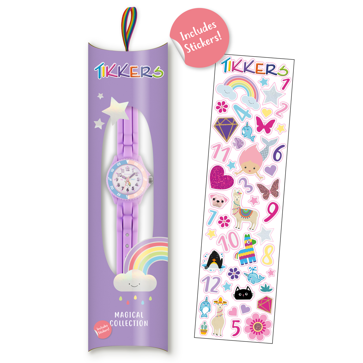 Tikkers Girls Purple Silicone Strap Unicorn Dial Time Teacher Watch - TK0147