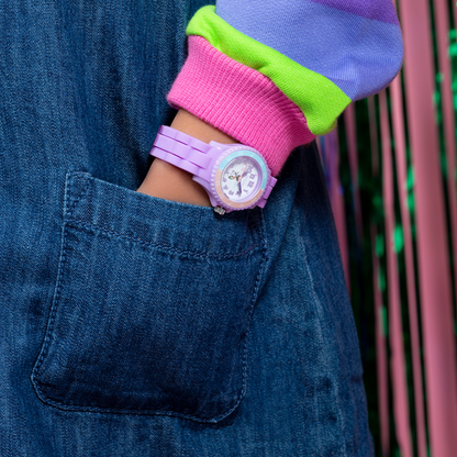 Tikkers Girls Purple Silicone Strap Unicorn Dial Time Teacher Watch - TK0147