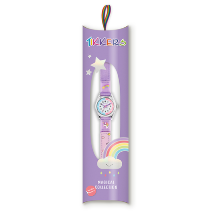 Tikkers Girls Purple Fabric Rip Strap Unicorn Watch - TK0148