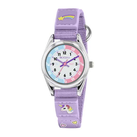 Tikkers Girls Purple Fabric Rip Strap Unicorn Watch - TK0148