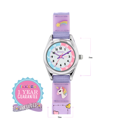 Tikkers Girls Purple Fabric Rip Strap Unicorn Watch - TK0148