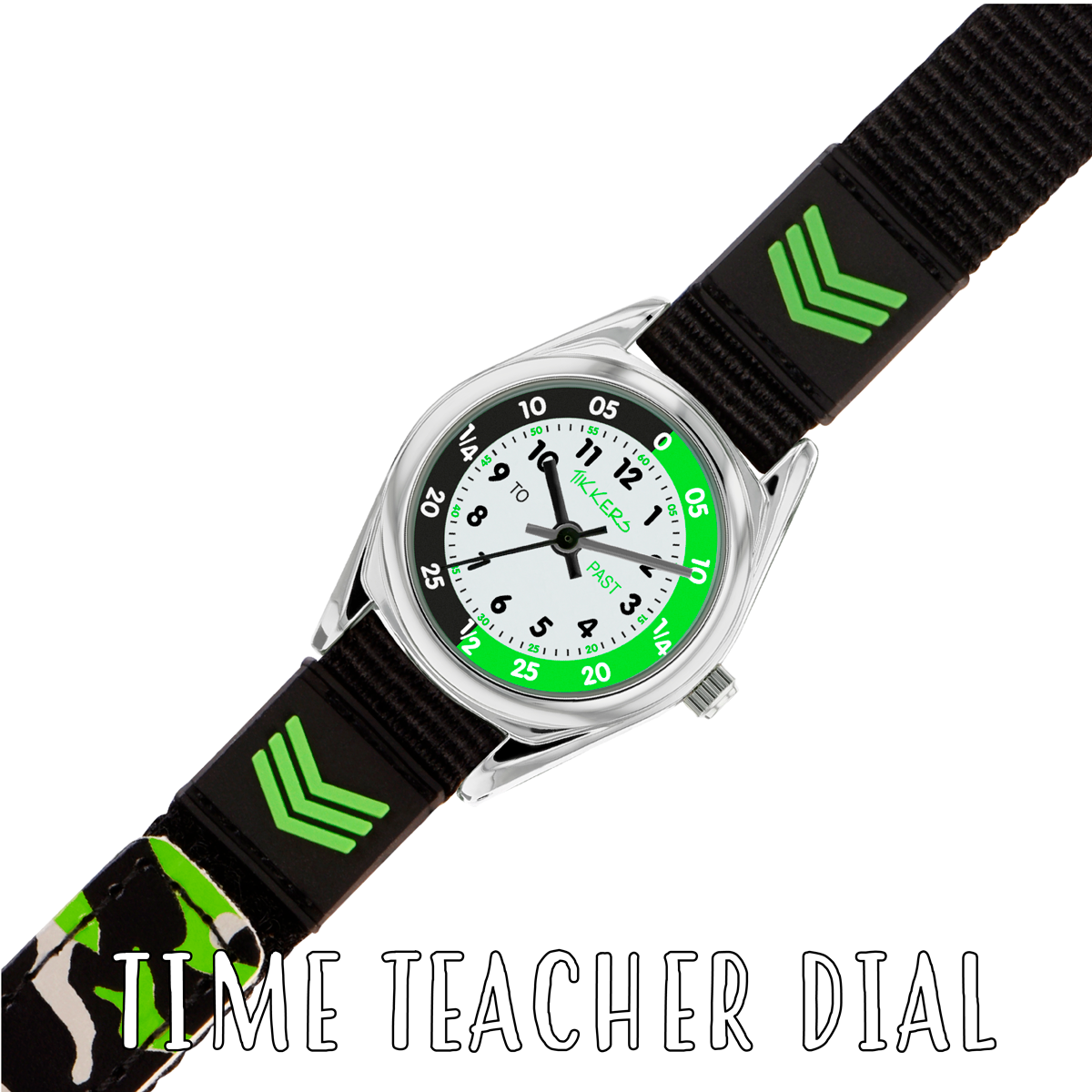 Tikkers Boys Black Fabric Rip Strap Camo Time Teacher Watch - TK0154