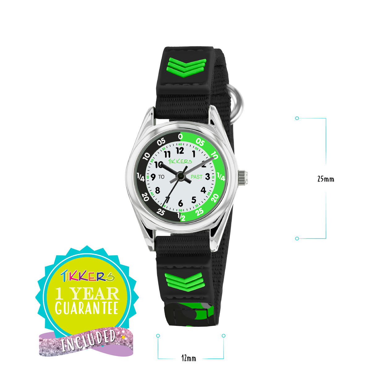 Tikkers Boys Black Fabric Rip Strap Camo Time Teacher Watch - TK0154
