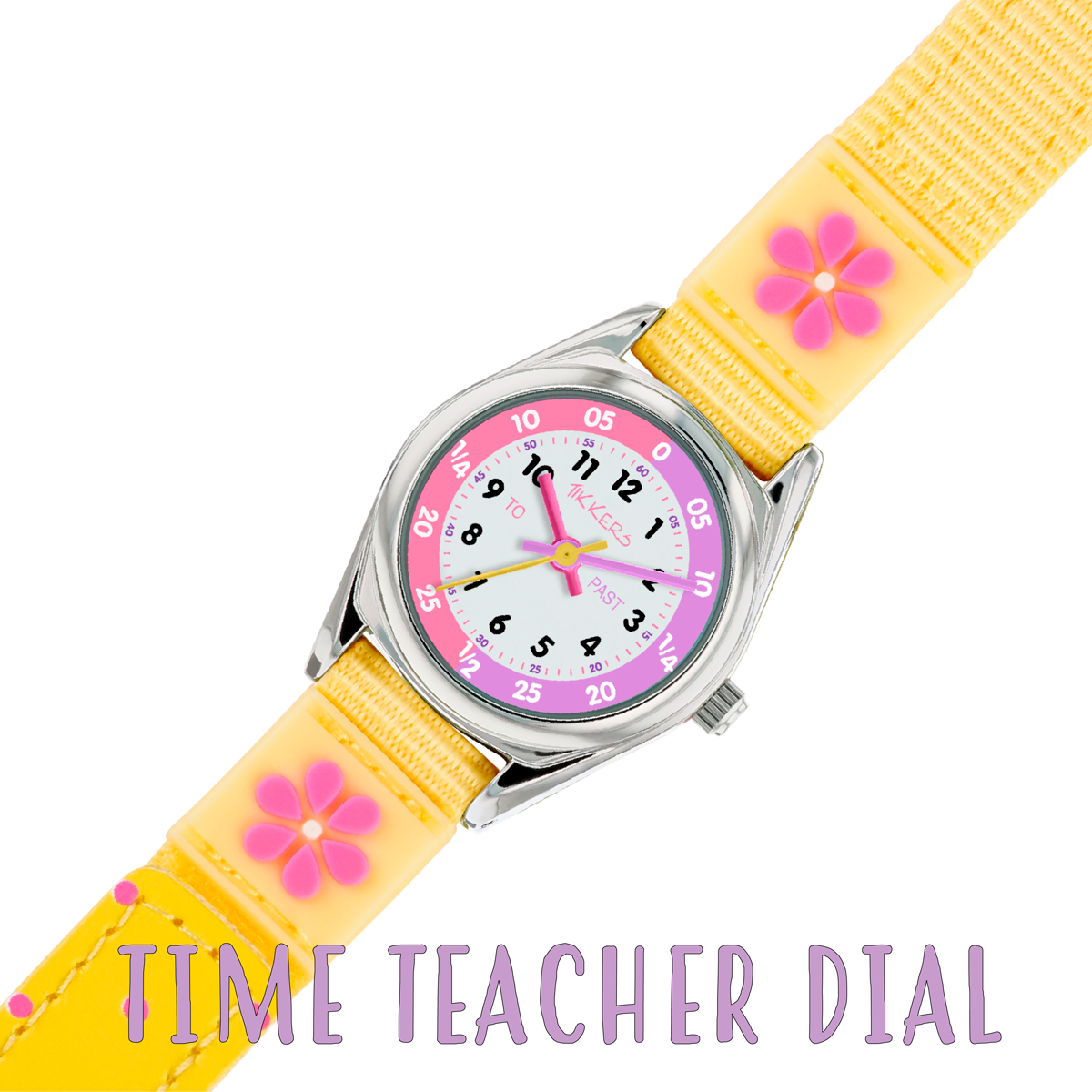 Tikkers Girls Yellow Fabric Strap Flower Time Teacher Watch - TK0155