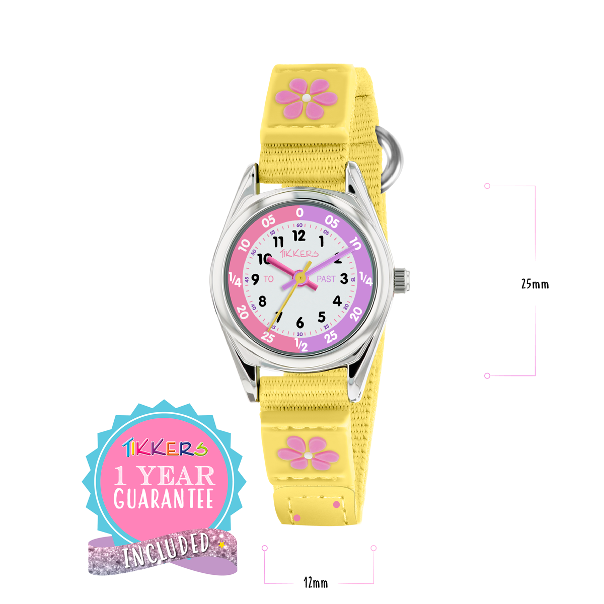 Tikkers Girls Yellow Fabric Strap Flower Time Teacher Watch - TK0155