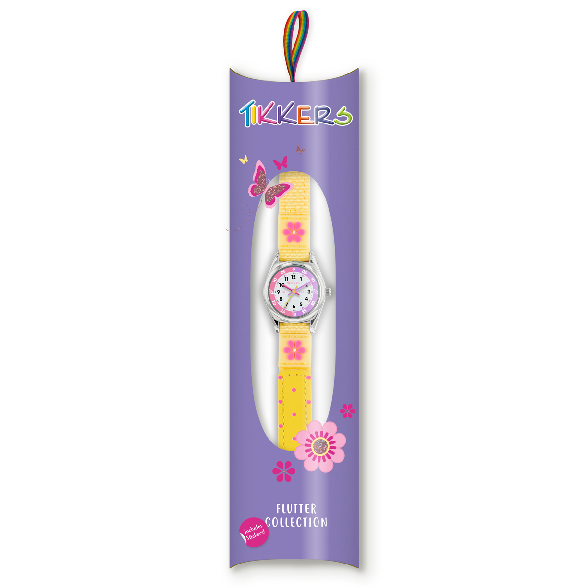 Tikkers Girls Yellow Fabric Strap Flower Time Teacher Watch - TK0155