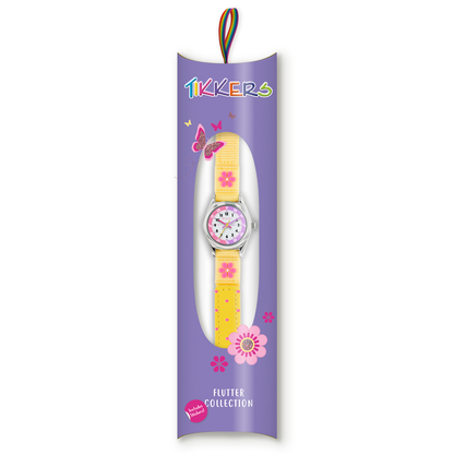 Tikkers Girls Yellow Fabric Strap Flower Time Teacher Watch - TK0155