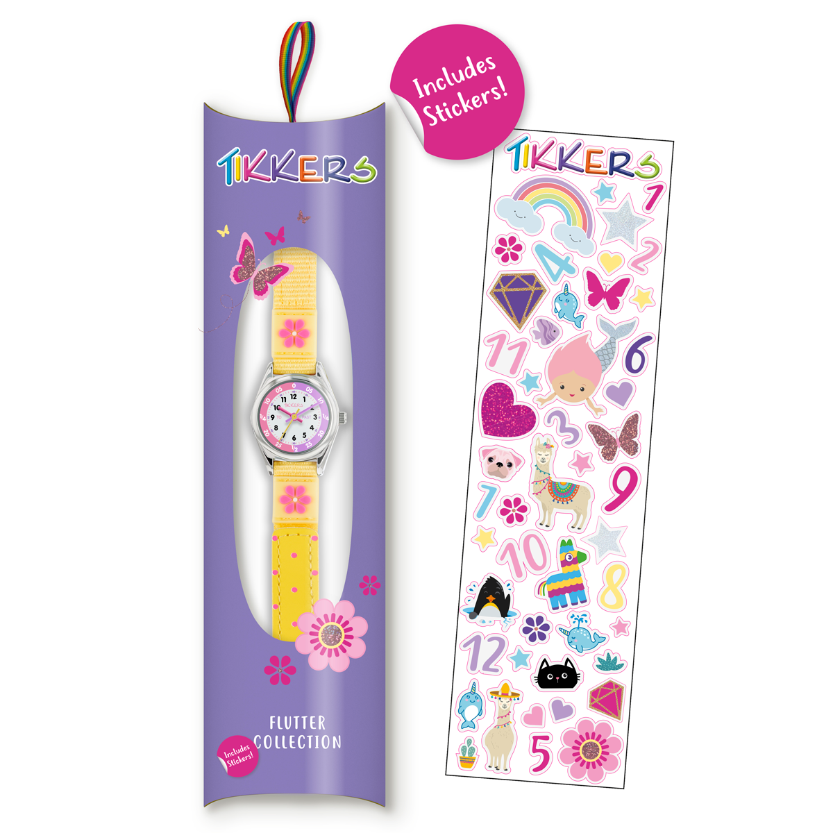 Tikkers Girls Yellow Fabric Strap Flower Time Teacher Watch - TK0155