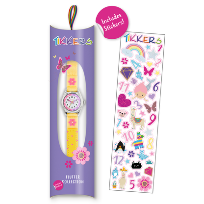 Tikkers Girls Yellow Fabric Strap Flower Time Teacher Watch - TK0155