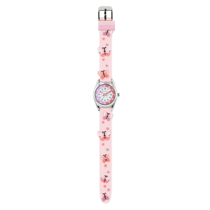 Tikkers Pink Strap Silver Time Teacher Butterfly Watch - TK0206