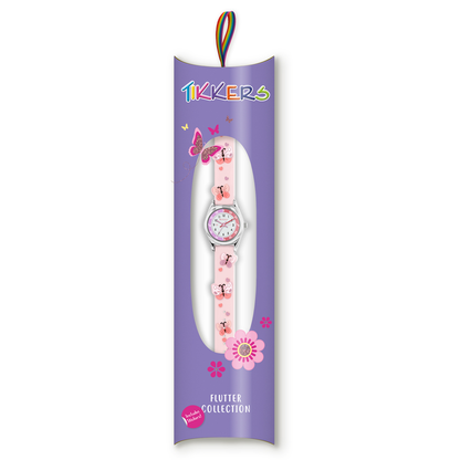 Tikkers Pink Strap Silver Time Teacher Butterfly Watch - TK0206