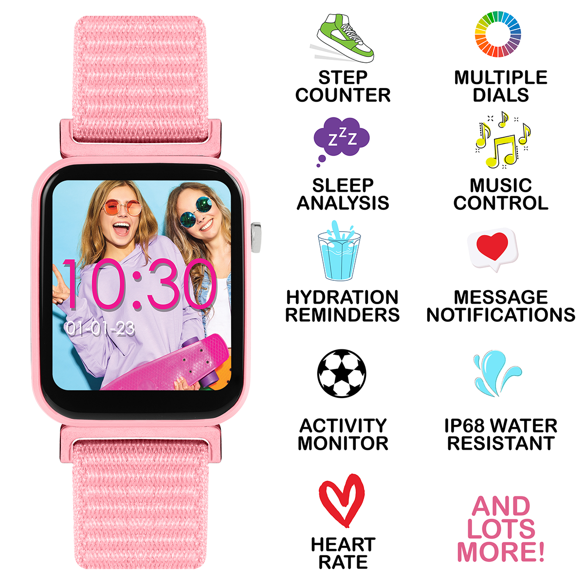 Tikkers Smart Series 13 Pink Riptape Strap Smart Watch - TKS13-0023