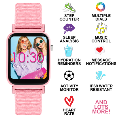 Tikkers Smart Series 13 Pink Riptape Strap Smart Watch - TKS13-0023