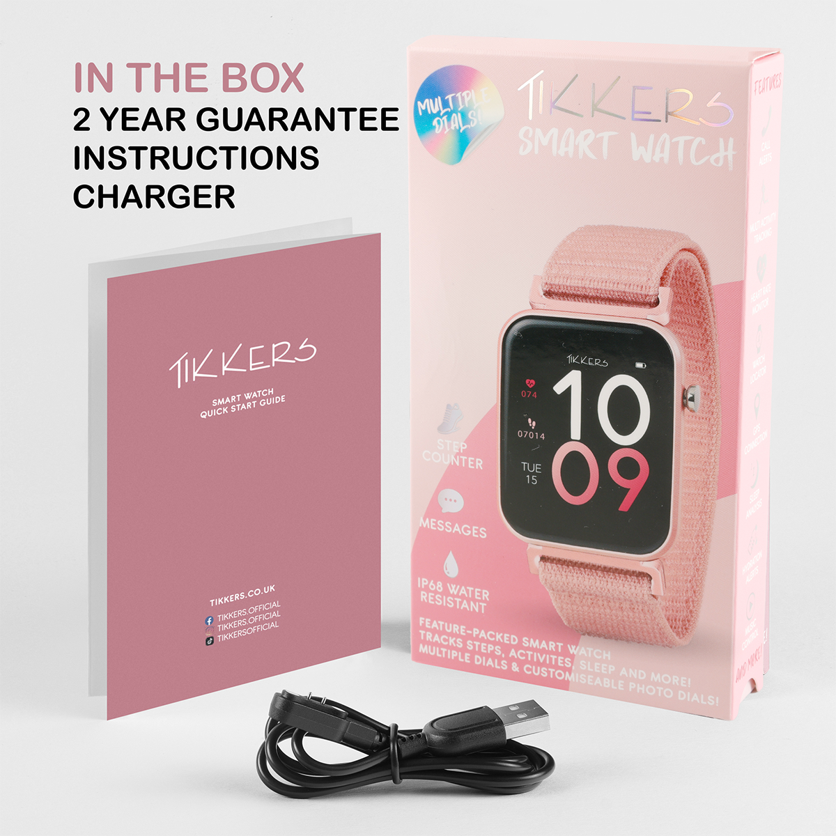 Tikkers Smart Series 13 Pink Riptape Strap Smart Watch - TKS13-0023