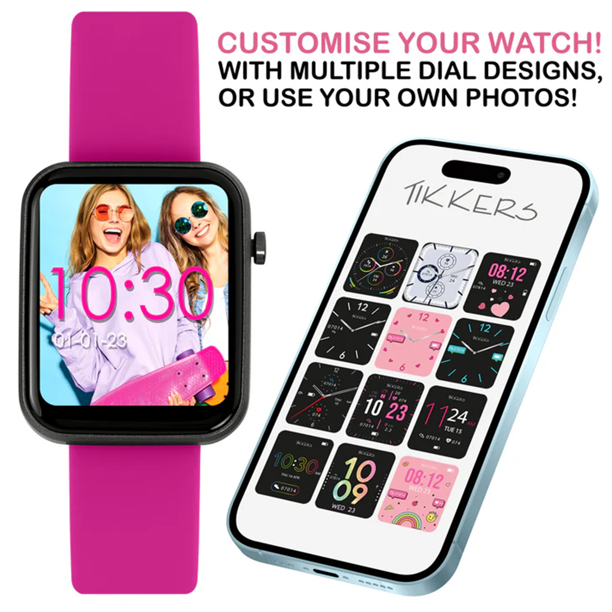 Tikkers Smart Series 13 Pink Silicone Strap Smart Watch - TKS13-0025