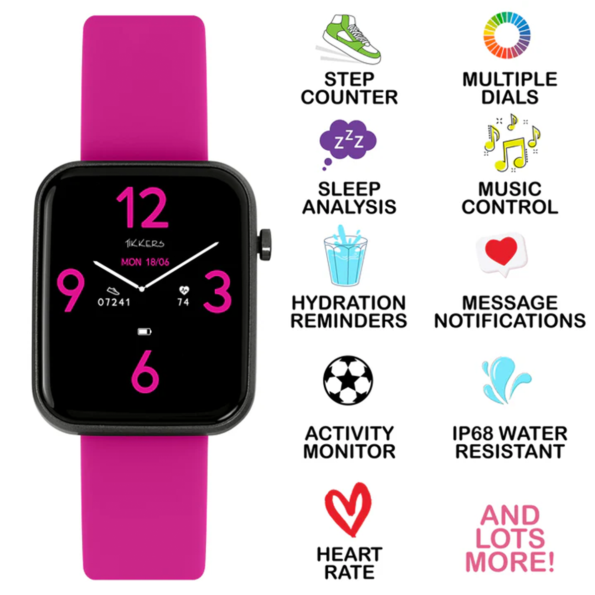 Tikkers Smart Series 13 Pink Silicone Strap Smart Watch - TKS13-0025