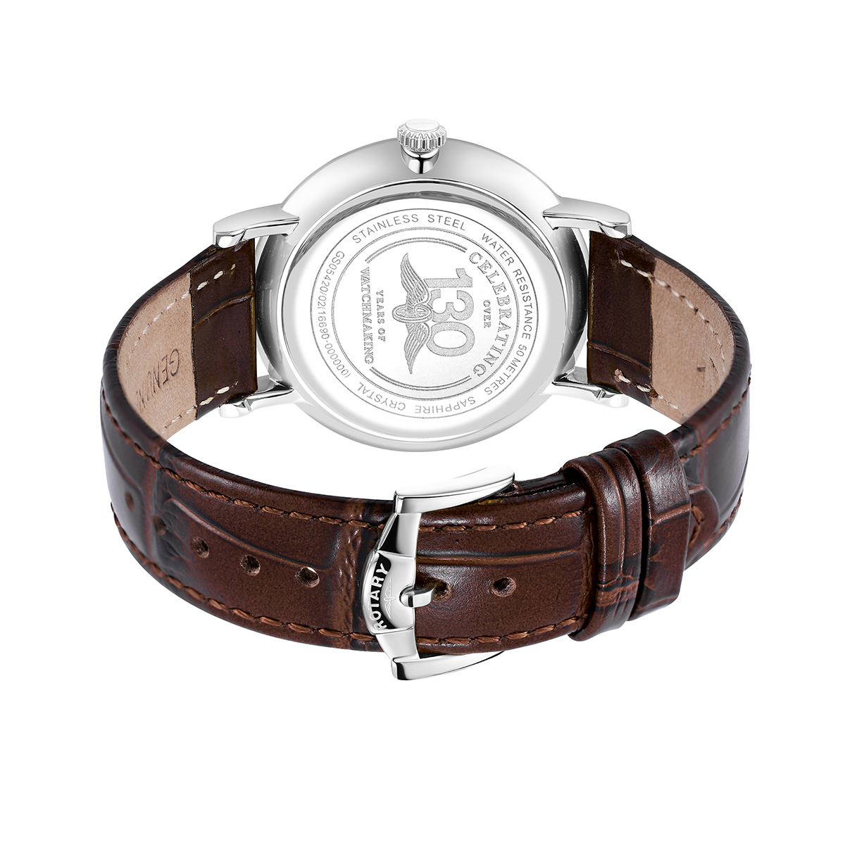 Rotary Men's Heritage Stainless Steel Brown Leather Strap Watch - GS05420/02