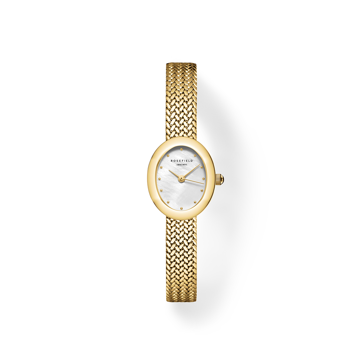 Rosefield Mini Oval White Dial Gold Woven Mesh Strap - MWGMG-M02