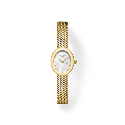 Rosefield Mini Oval White Dial Gold Woven Mesh Strap - MWGMG-M02