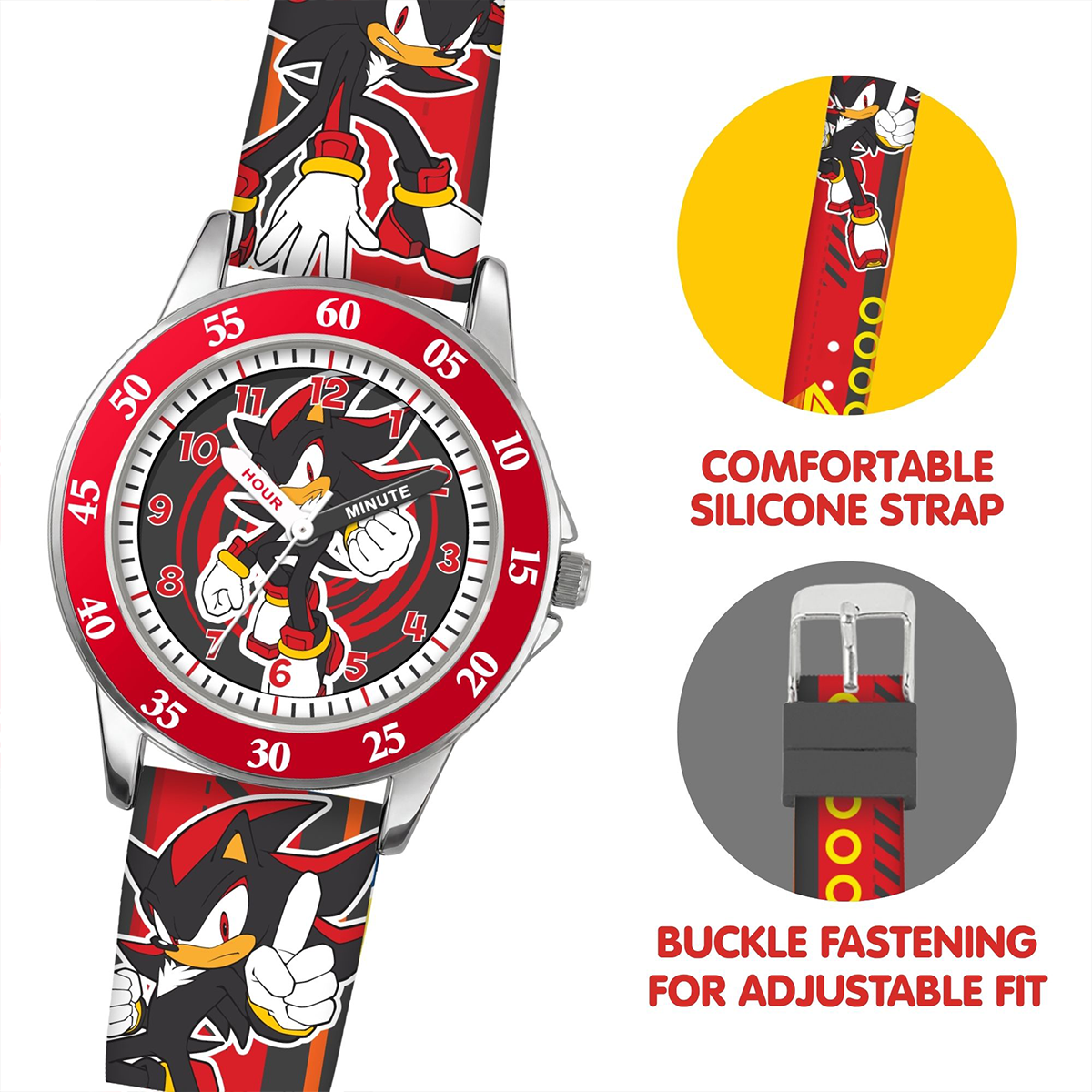 Shadow the Hedgehog Time Teacher Dial Quartz Watch with Silicone Strap for Kids - SNC9060M