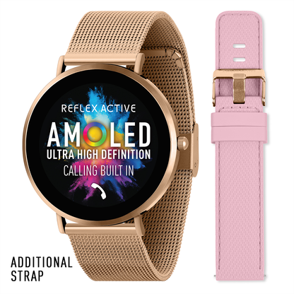 Reflex Active Spectra R 300 Slim Rose Gold Mesh and Pink Silicone Strap AMOLED Ultra Slim Smart Calling Watch Set  - RA42-2210