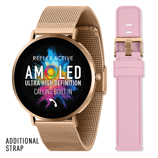 Reflex Active Spectra R 300 Slim Rose Gold Mesh and Pink Silicone Strap AMOLED Ultra Slim Smart Calling Watch Set  - RA42-2210