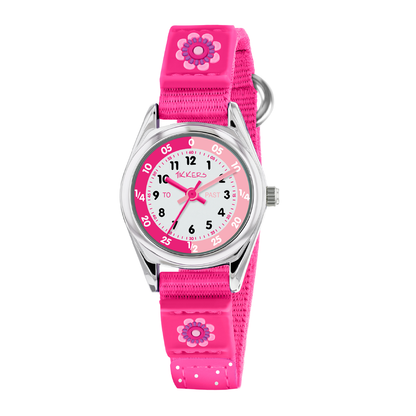 Tikkers Girls Pink Canvas Strap Flower Time Teacher Watch - TK0119