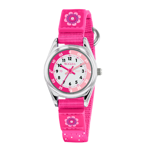 Tikkers Girls Pink Canvas Strap Flower Time Teacher Watch - TK0119