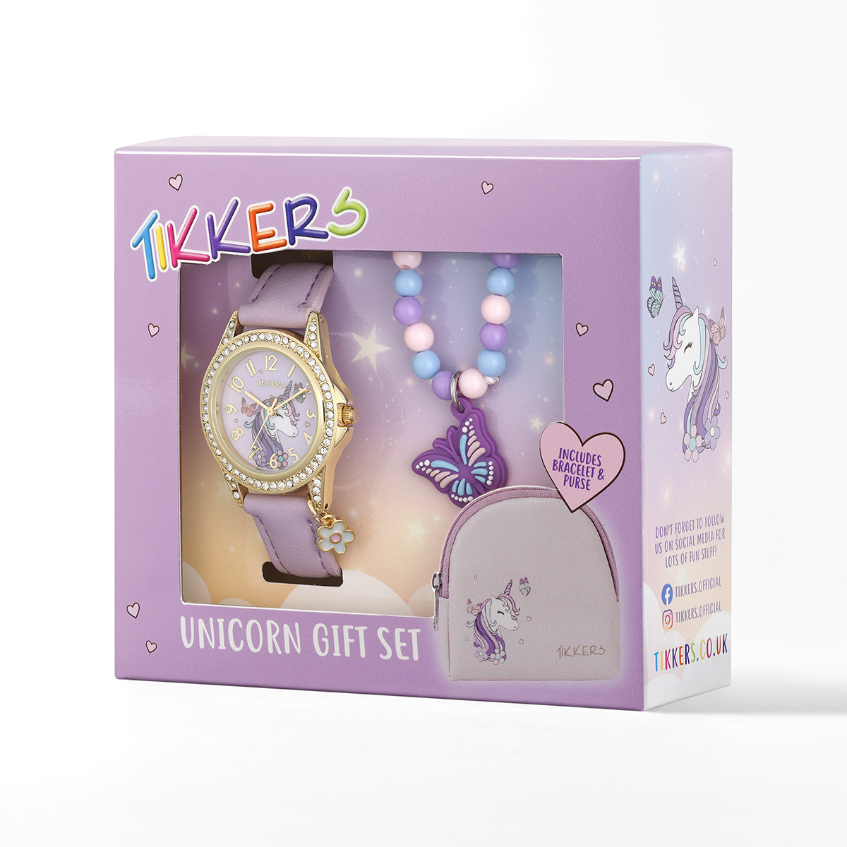 Tikkers Girls Purple Unicorn Watch, Bracelet and Purse Gift Set  - ATK1106