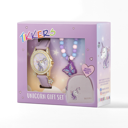Tikkers Girls Purple Unicorn Watch, Bracelet and Purse Gift Set  - ATK1106
