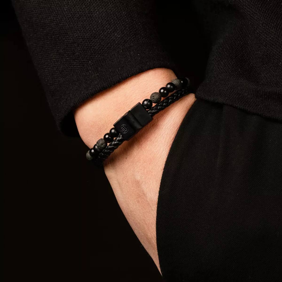 Full Metal Combo Black Rocks Bracelet - RR-M0057-B