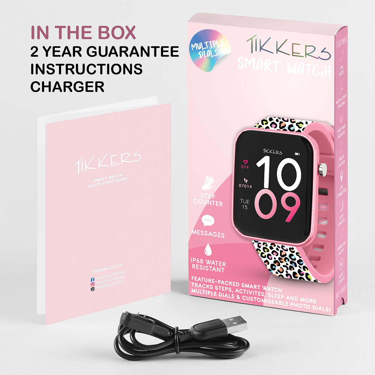 Tikkers Smart Series 13 Pink Leopard Print Silicone Strap Smart Watch - TKS13-0037