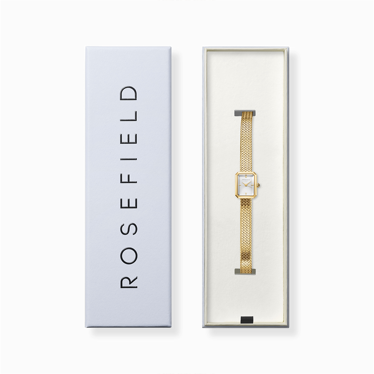Mini Octagon White Dial Gold Woven Mesh Strap - MWGMG-M01