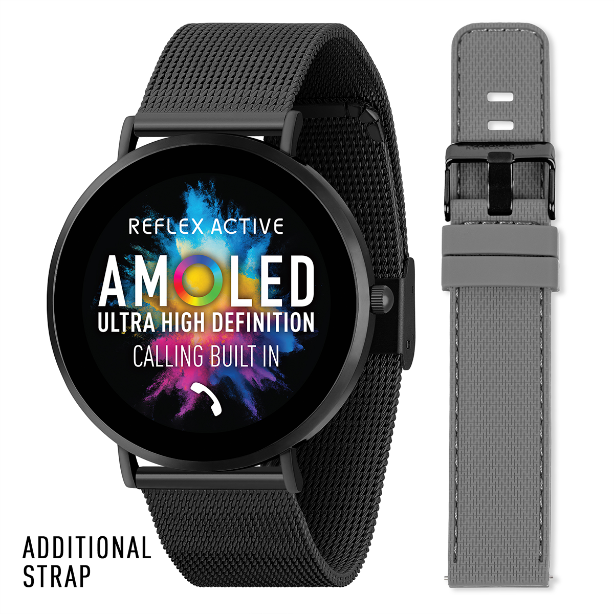 Reflex Active Spectra R 300 Slim Black Mesh and Grey Silicone Strap AMOLED Ultra Slim Smart Calling Watch Set  - RA42-2208