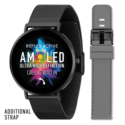 Reflex Active Spectra R 300 Slim Black Mesh and Grey Silicone Strap AMOLED Ultra Slim Smart Calling Watch Set  - RA42-2208