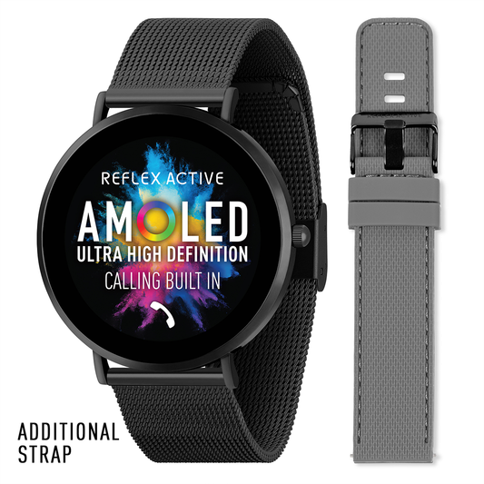 Reflex Active Spectra R 300 Slim Black Mesh and Grey Silicone Strap AMOLED Ultra Slim Smart Calling Watch Set  - RA42-2208