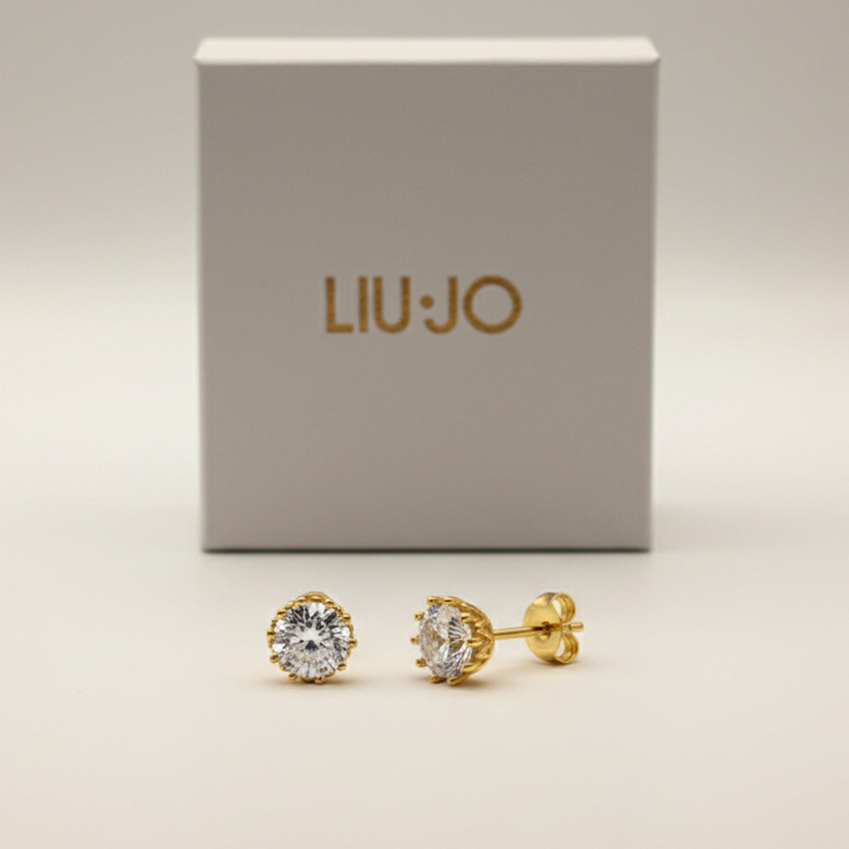 Liu Jo Gold Crystal Studs & Signature Gold Necklace
