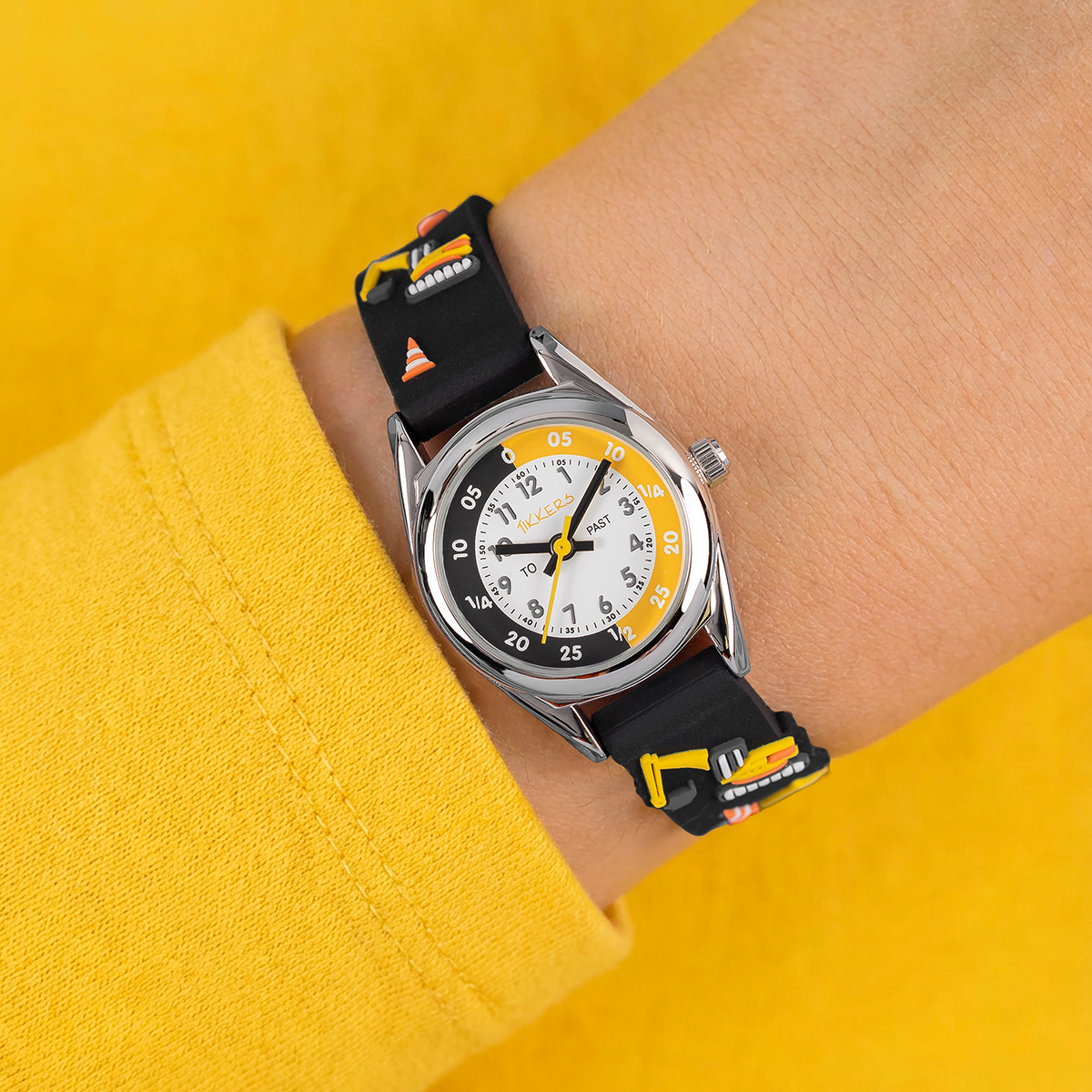 Tikkers Time Teacher 3D Digger Black Silicone Strap Watch - TK0213