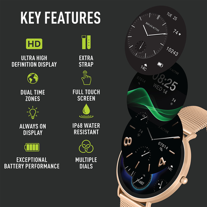 Reflex Active Spectra R 300 Slim Rose Gold Mesh and Pink Silicone Strap AMOLED Ultra Slim Smart Calling Watch Set  - RA42-2210